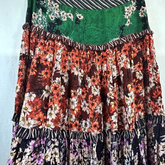 Anthropologie Bhanuni by Jyoti Colorful Tiered Floral Maxi Skirt SZ 2 Boho Silky - Picture 4 of 12